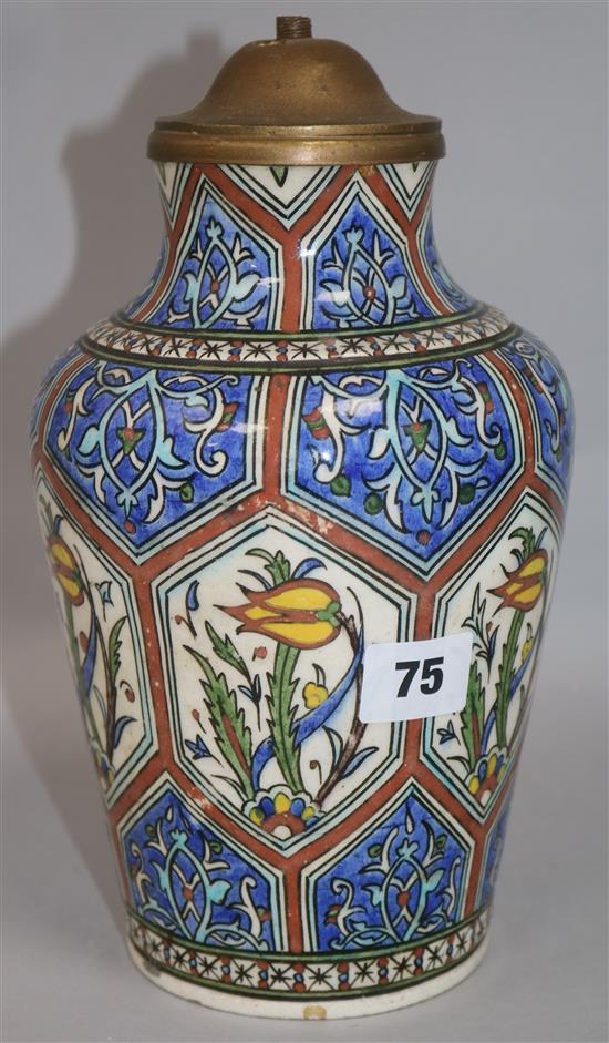 A Persian pottery jar, mounted as a lamp 27cm.
